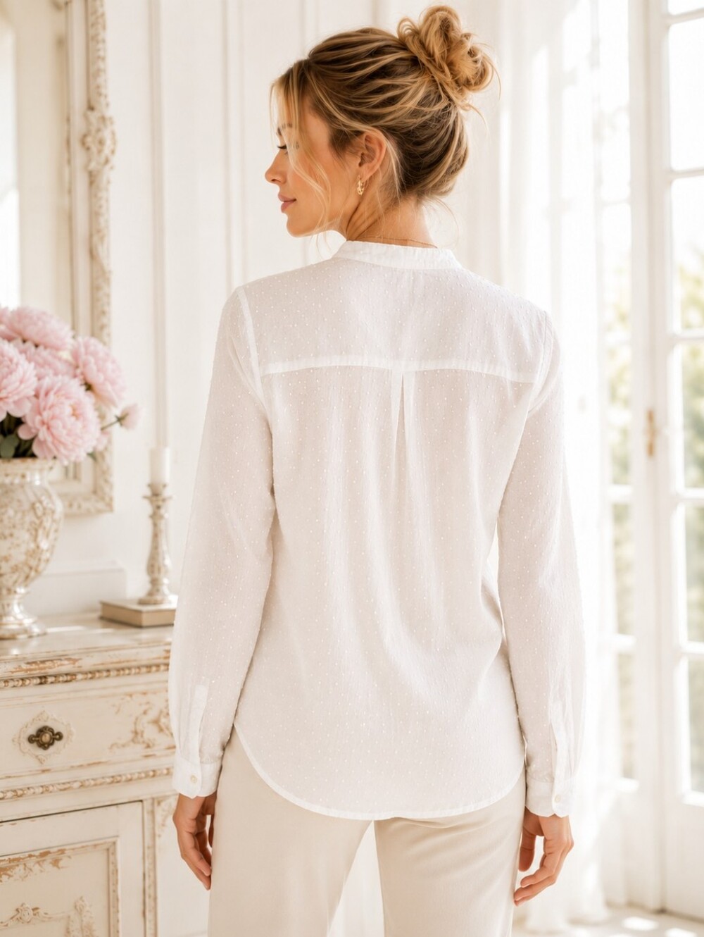 GAP Swiss Dot Pintuck Blouse White Cotton Romantic Feminine Top | Size Small - Picture 2 of 11